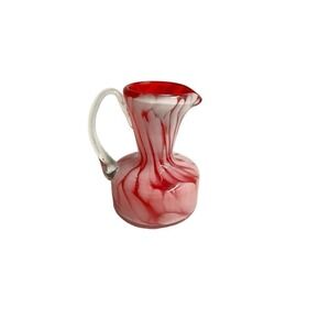 Vintage Red and White Splatter ware Blown Glass Pitcher